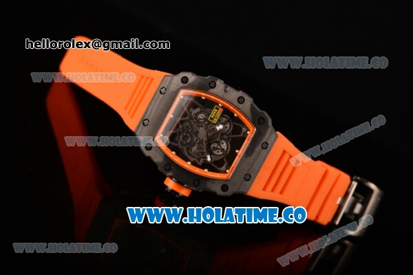 Richard Mille RM35-01 Bubba Watson Tourbillon Manual Winding Carbon Fiber Case with Skeleton Dial and White Dot Markers - Orange Inner Bezel - Click Image to Close